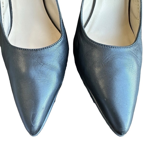 BRENDA ZARO WOMEN'S POINTED TOE BLACK LEATHER 4" HEEL W/ BUCKLE CLOSURE SIZE 37 - Picture 3 of 16